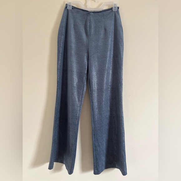 Blue Blush Womens Pants Medium Wide-Leg Shimmer Snakeskin Y2K Career Work Preppy - Picture 1 of 17